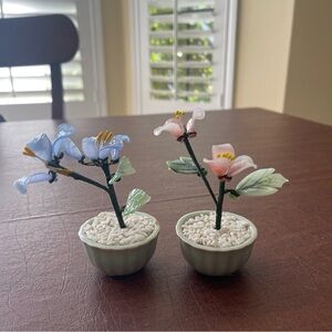 COPY - VTG Set Of 2 Chinese Glass Bonsai Trees; (Blue & Dark Pink Flowers); Min…
